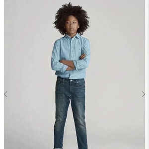 Polo by Ralph Lauren cream cotton chambray  button down long sleeve 14/16